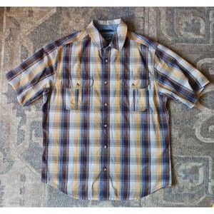 Woolrich Shirt Mens Medium Western Plaid Short Sleeve Button Front 100% Cotton